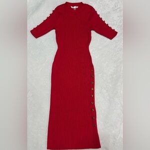 No Boundaries Red Long Sleeve Dress with Gold Buttons